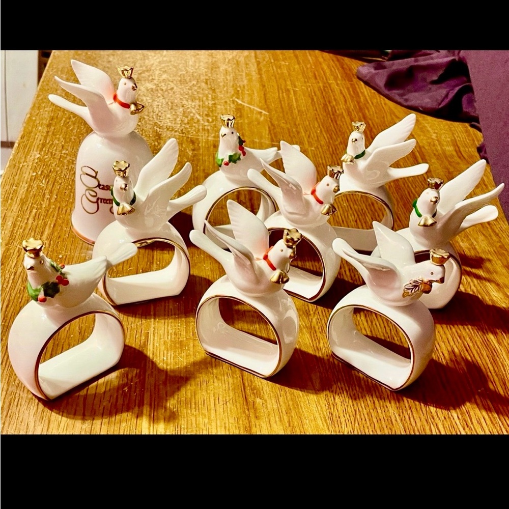 Vintage Napcoware Season's Greetings Dove Bell & Dove napkin rings set
